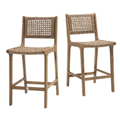 Drawer LEXIA Lot de 2 tabourets de bar intérieur/extérieur en bois d'acacia et résine tressée H76cm