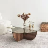 Drawer LILA Table basse ronde en verre trempé et bois ø90cm