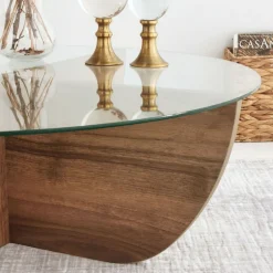Drawer LILA Table basse ronde en verre trempé et bois ø90cm