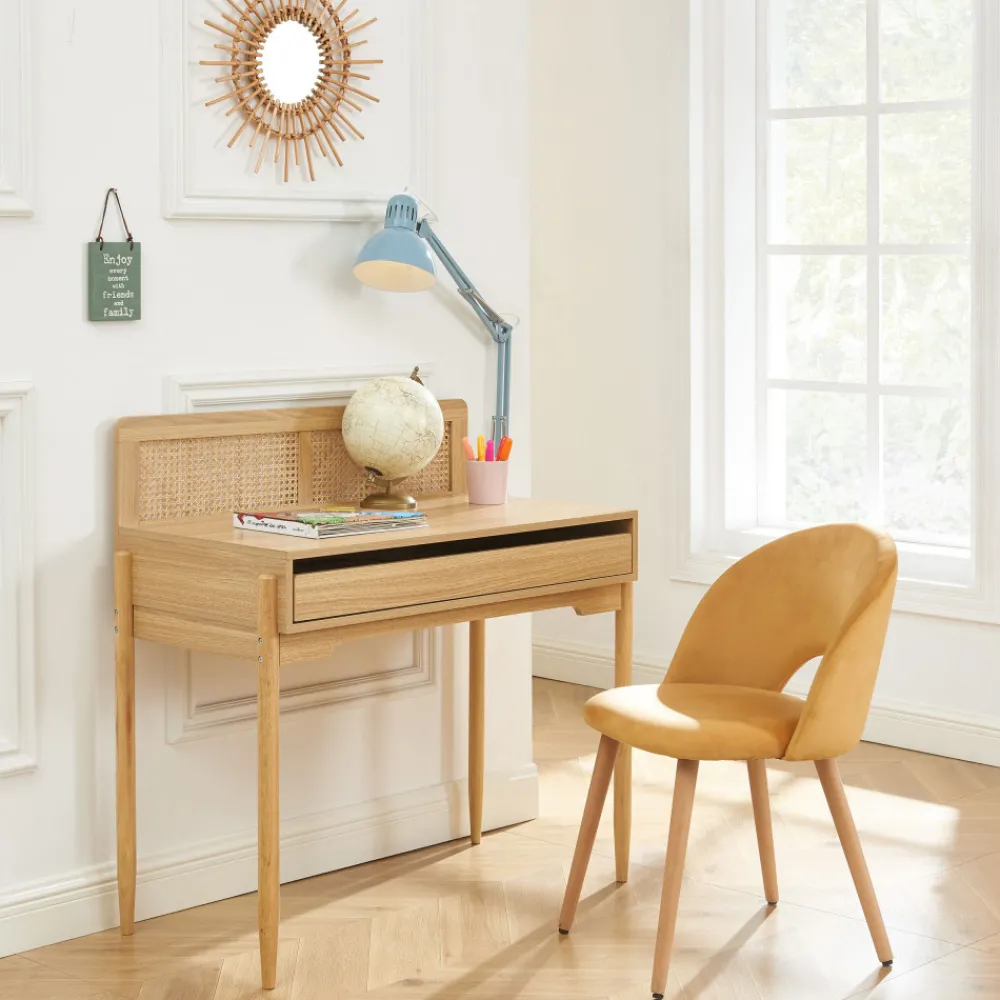 Enfant No name LILOU Bureau enfant 1 tiroir en bois et cannage H95cm