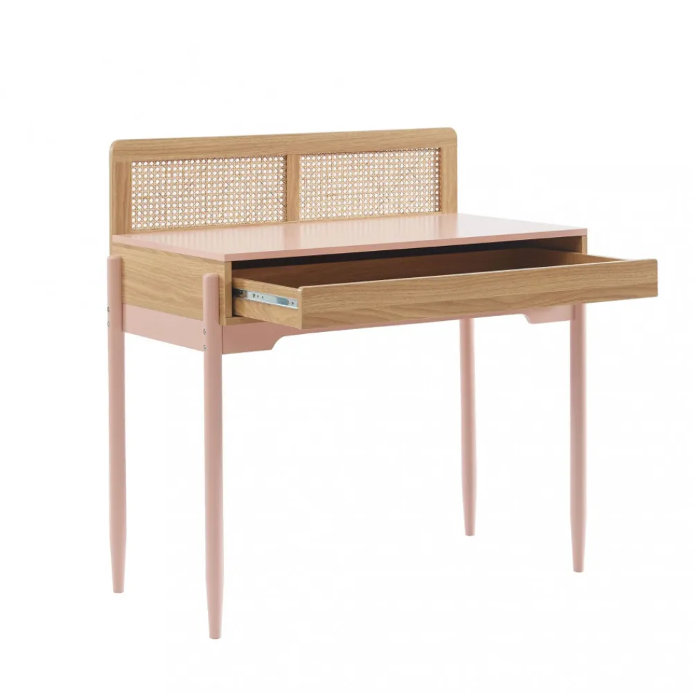 Enfant No name LILOU Bureau enfant 1 tiroir en bois et cannage H95cm
