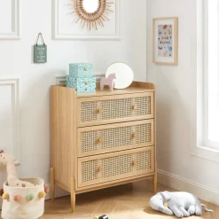 Enfant No name LILOU Commode enfant 3 tiroirs en bois et cannage 80cm