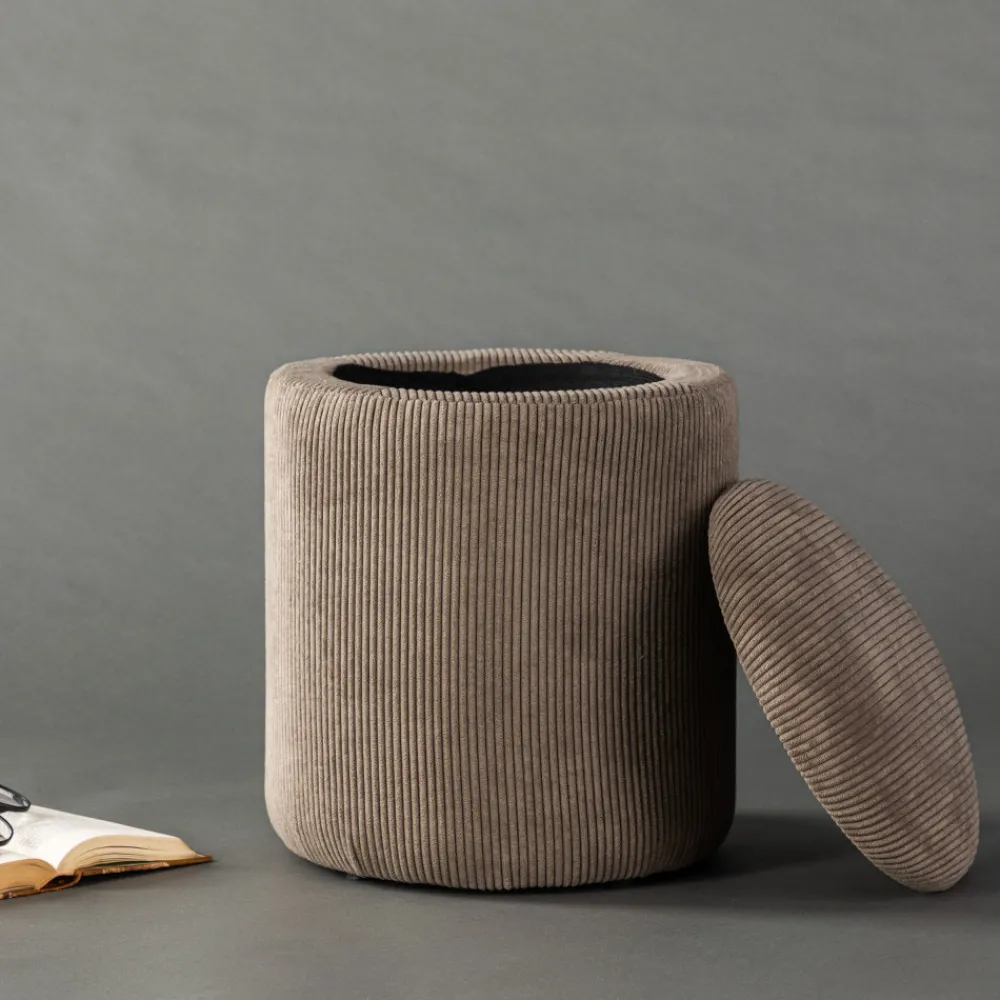 Venture Home LIMPEN Pouf coffre rond en velours côtelé ø32cm