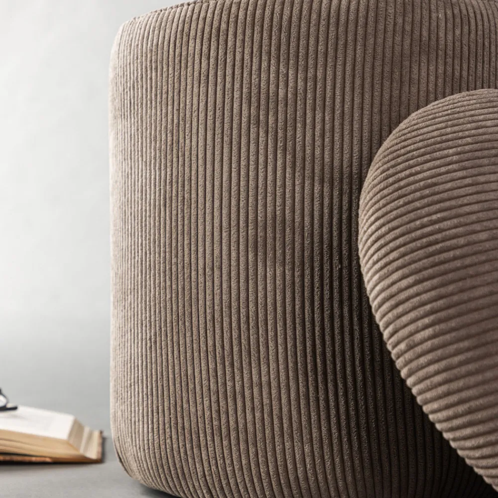 Venture Home LIMPEN Pouf coffre rond en velours côtelé ø32cm
