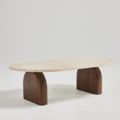 Drawer LIPALI Table basse en effet travertin et bois 100x60cm