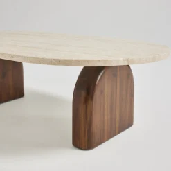 Drawer LIPALI Table basse en effet travertin et bois 100x60cm