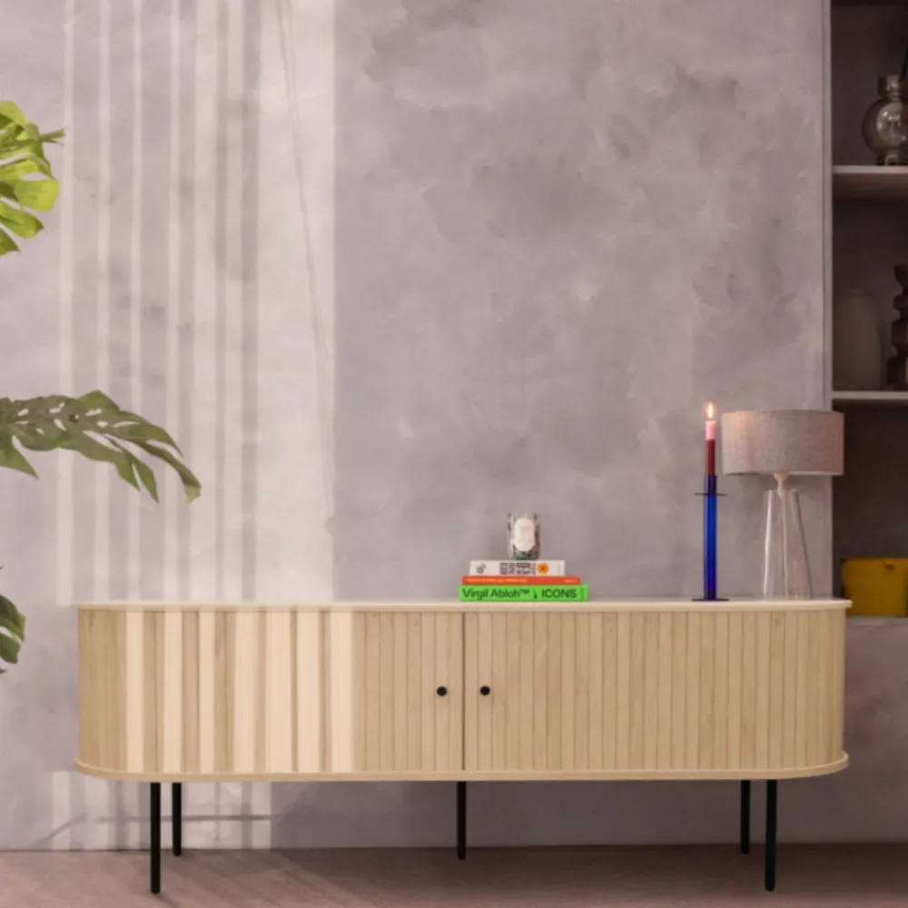 Drawer LUCIE Meuble TV aux portes coulissantes en bois et métal L200cm