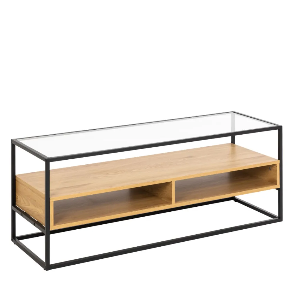 Drawer LUMA Meuble TV en verre, bois et métal L120cm