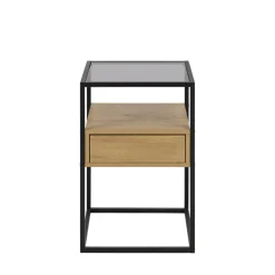 Drawer LUMA Table de chevet 1 tiroir en verre, bois et métal