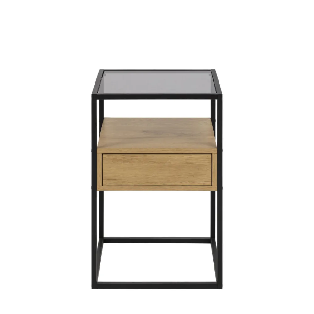 Drawer LUMA Table de chevet 1 tiroir en verre, bois et métal