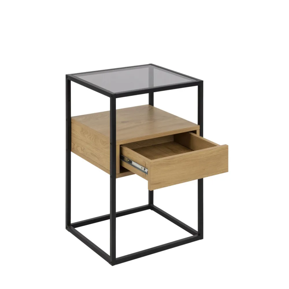Drawer LUMA Table de chevet 1 tiroir en verre, bois et métal