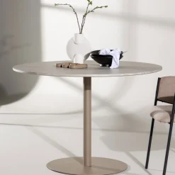 Venture Home LYCKE Table à manger 4 personnes ronde en effet marbre et métal