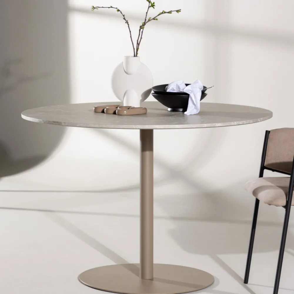 Venture Home LYCKE Table à manger 4 personnes ronde en effet marbre et métal