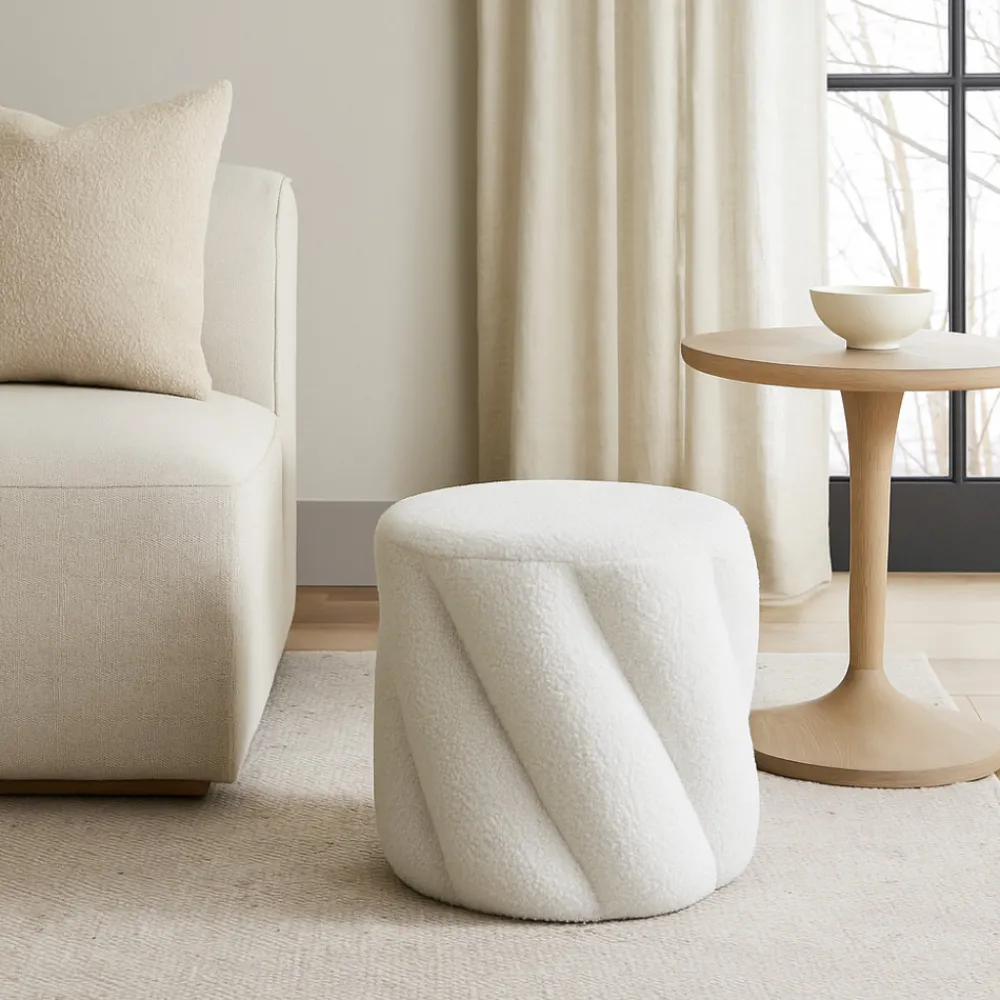 Drawer MALLOW Pouf rond en tissu bouclette ø37cm