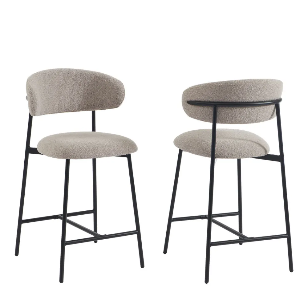 No name MANEL Lot de 2 tabourets de bar en tissu et métal H66cm