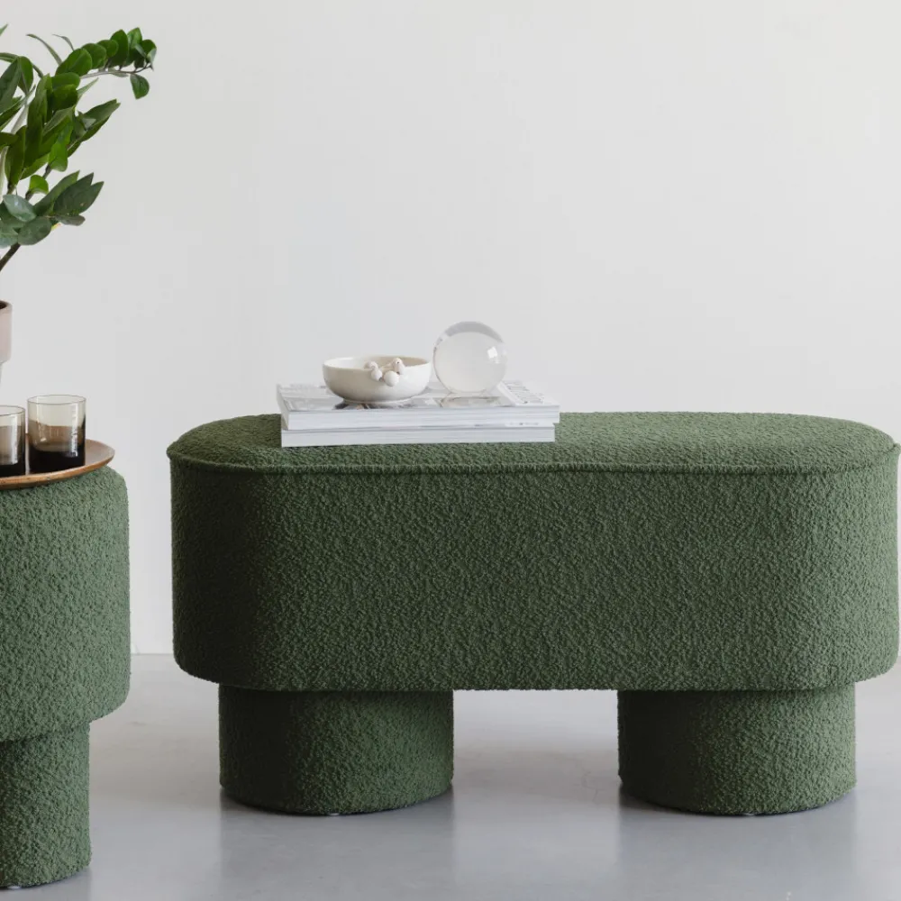 No name MARCOS Banc arrondi en tissu bouclette L93cm