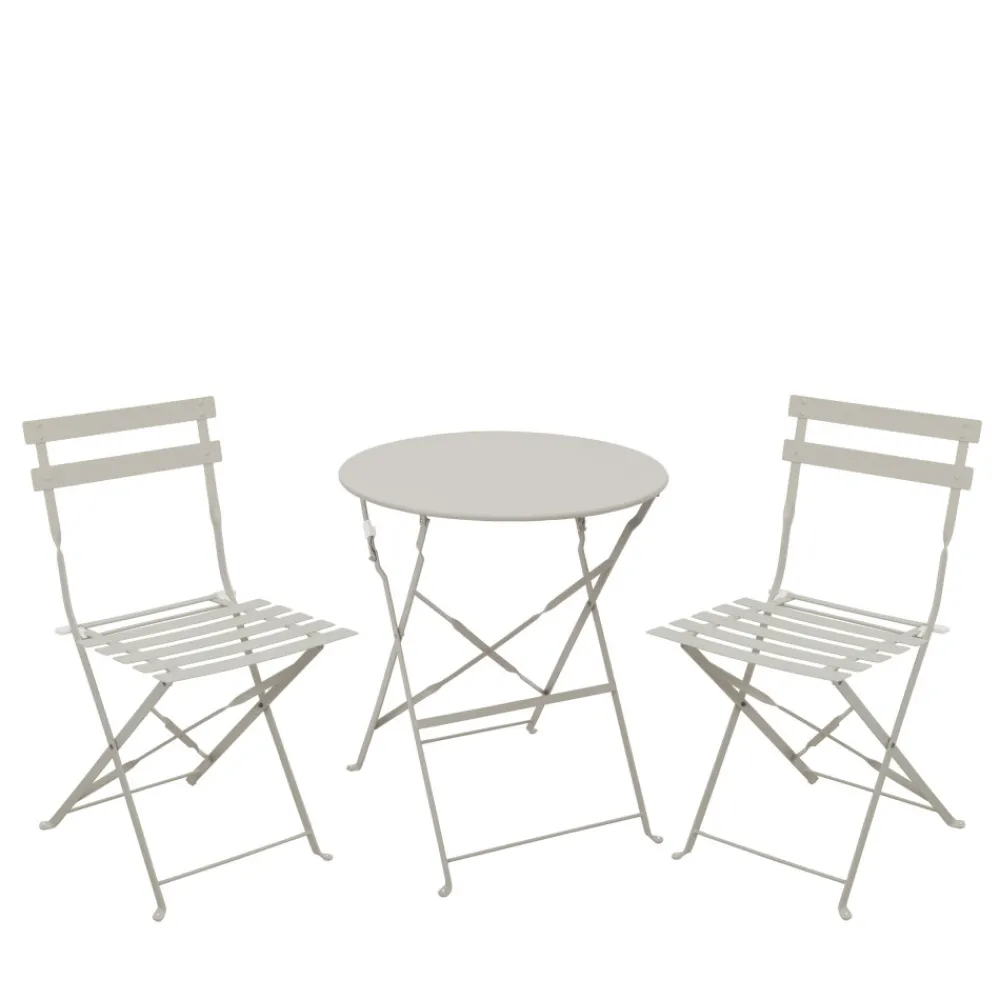 Drawer MARSEILLE Ensemble table de jardin pliante ronde bistrot et 2 chaises en métal