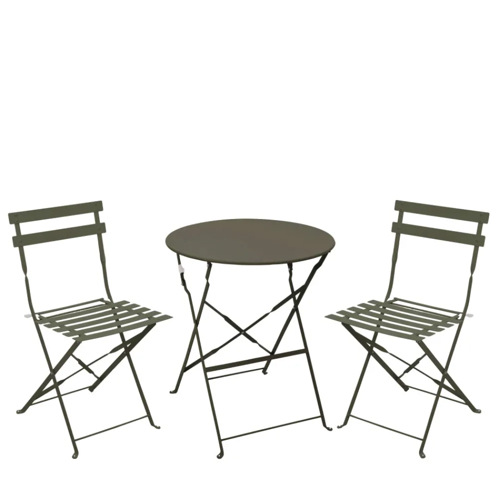 Drawer MARSEILLE Ensemble table de jardin pliante ronde bistrot et 2 chaises en métal