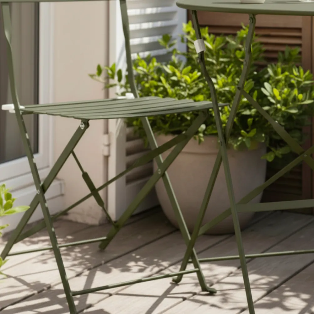 Drawer MARSEILLE Ensemble table de jardin pliante ronde bistrot et 2 chaises en métal