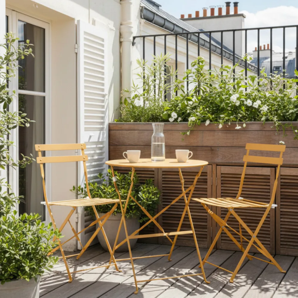 Drawer MARSEILLE Ensemble table de jardin pliante ronde bistrot et 2 chaises en métal