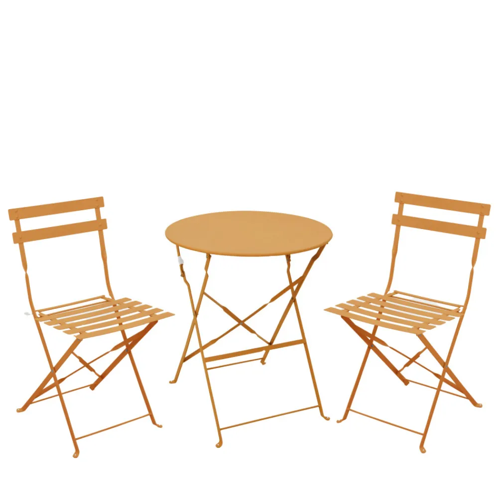 Drawer MARSEILLE Ensemble table de jardin pliante ronde bistrot et 2 chaises en métal