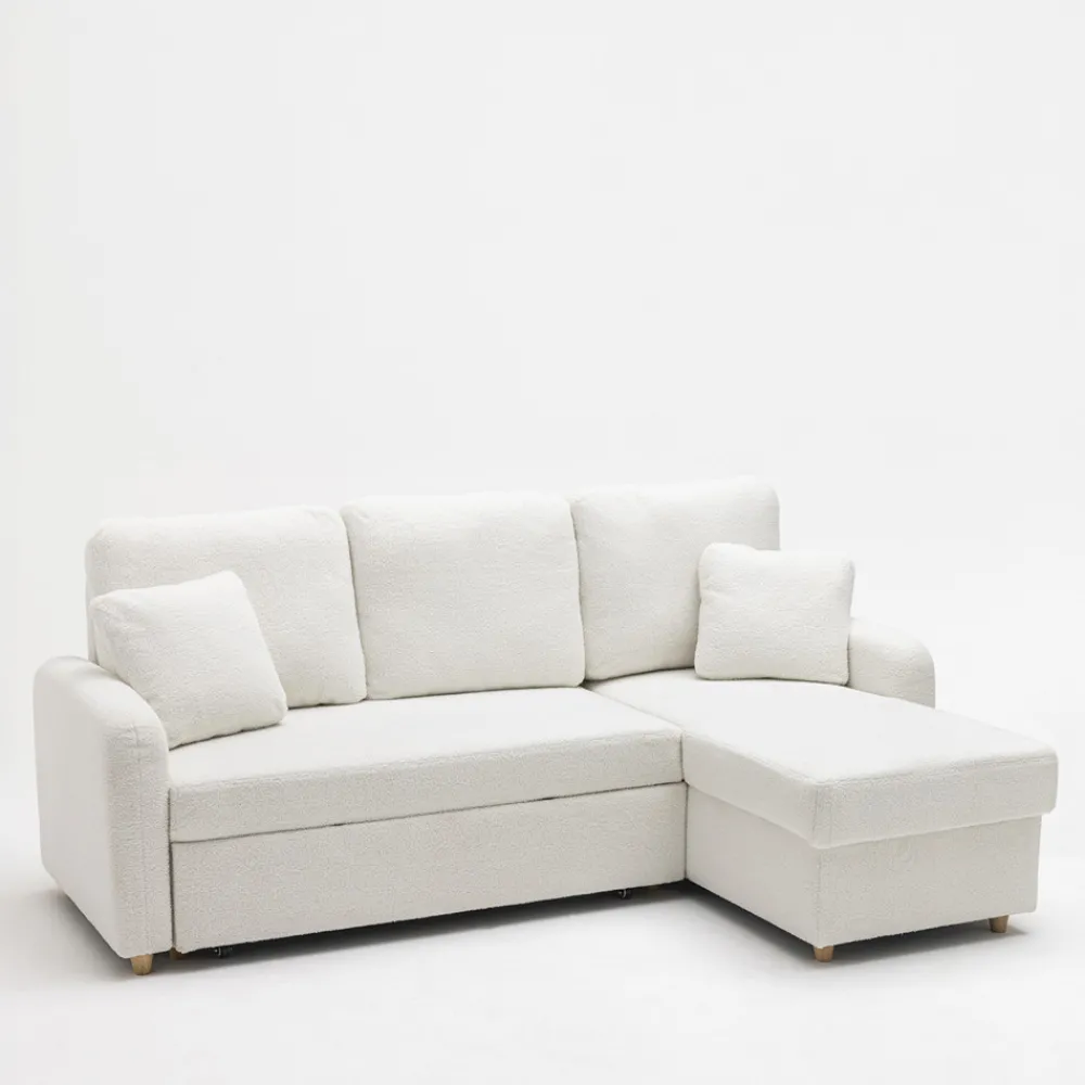 Drawer MATERA Canapé d'angle réversible convertible 3 places en tissu bouclette avec coffre