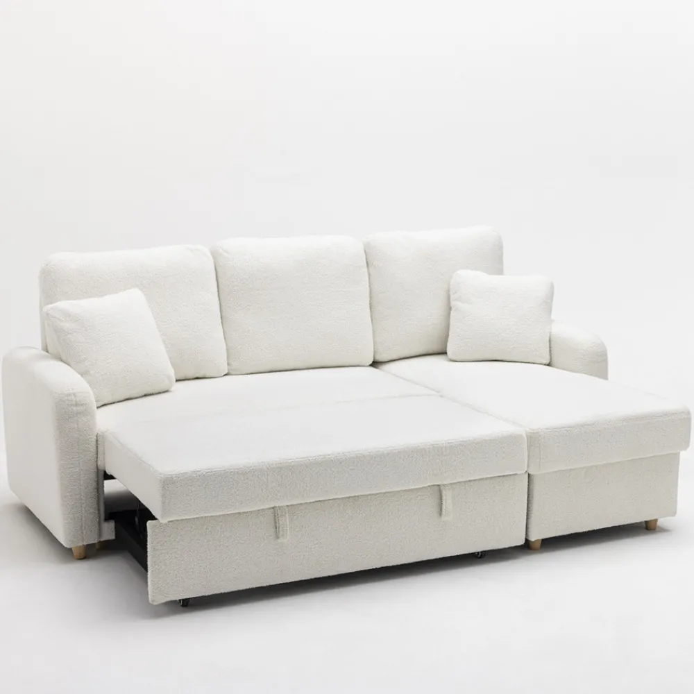 Drawer MATERA Canapé d'angle réversible convertible 3 places en tissu bouclette avec coffre