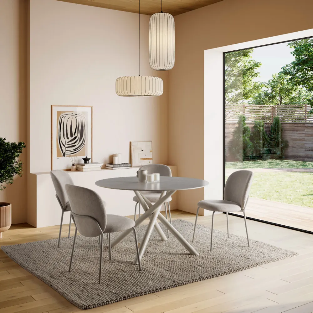 Drawer MATTHEO Table à manger 4 personnes ronde effet travertin et métal ø120cm