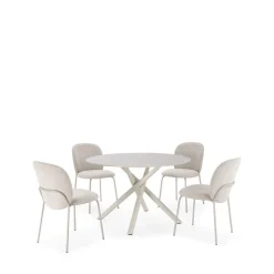 Drawer MATTHEO Table à manger 4 personnes ronde effet travertin et métal ø120cm