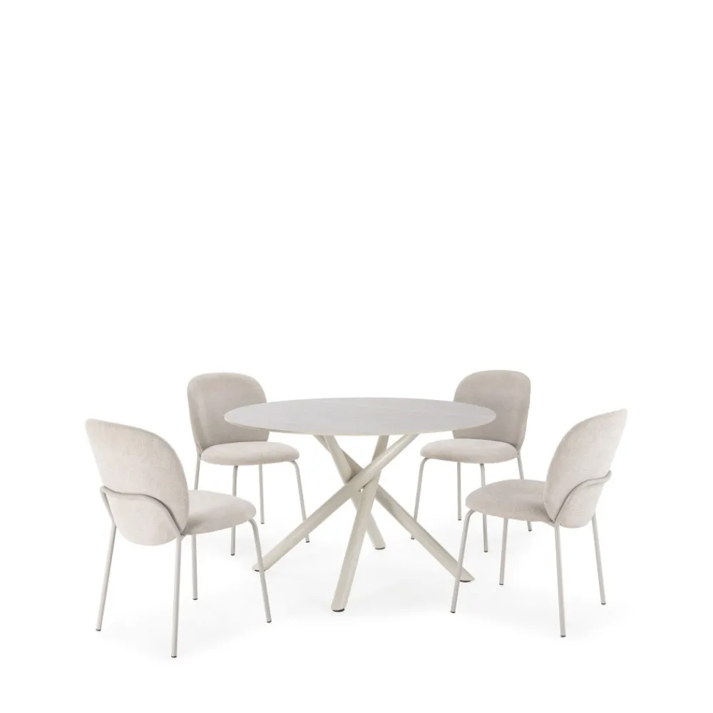 Drawer MATTHEO Table à manger 4 personnes ronde effet travertin et métal ø120cm
