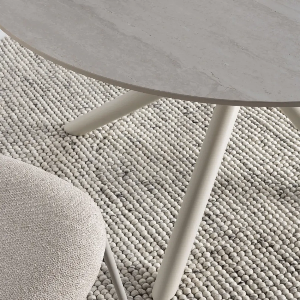 Drawer MATTHEO Table à manger 4 personnes ronde effet travertin et métal ø120cm