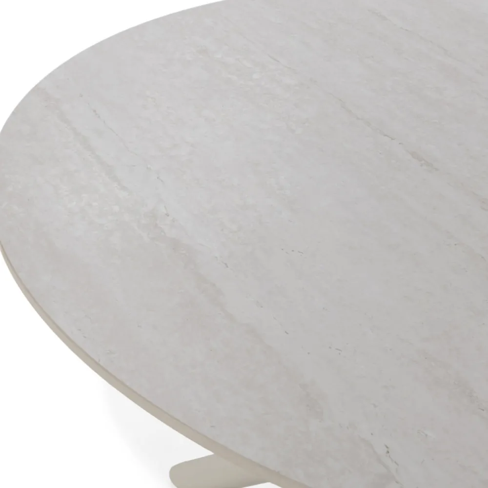 Drawer MATTHEO Table à manger 4 personnes ronde effet travertin et métal ø120cm