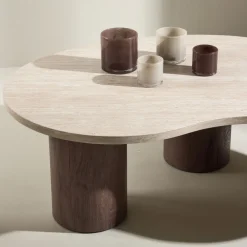Venture Home MEGG Table basse organique effet travertin et bois 130x78cm