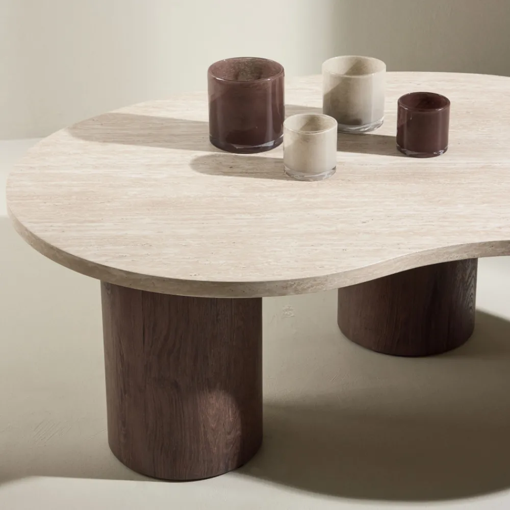 Venture Home MEGG Table basse organique effet travertin et bois 130x78cm