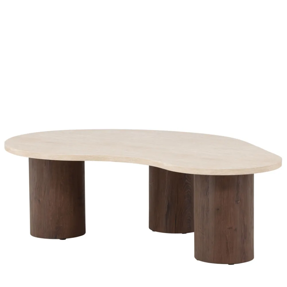 Venture Home MEGG Table basse organique effet travertin et bois 130x78cm