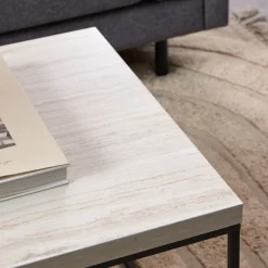 Drawer MIXO Table basse en effet travertin et métal 110x50cm