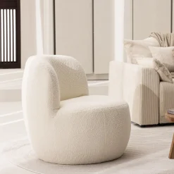 Drawer MO Fauteuil rond en tissu bouclette