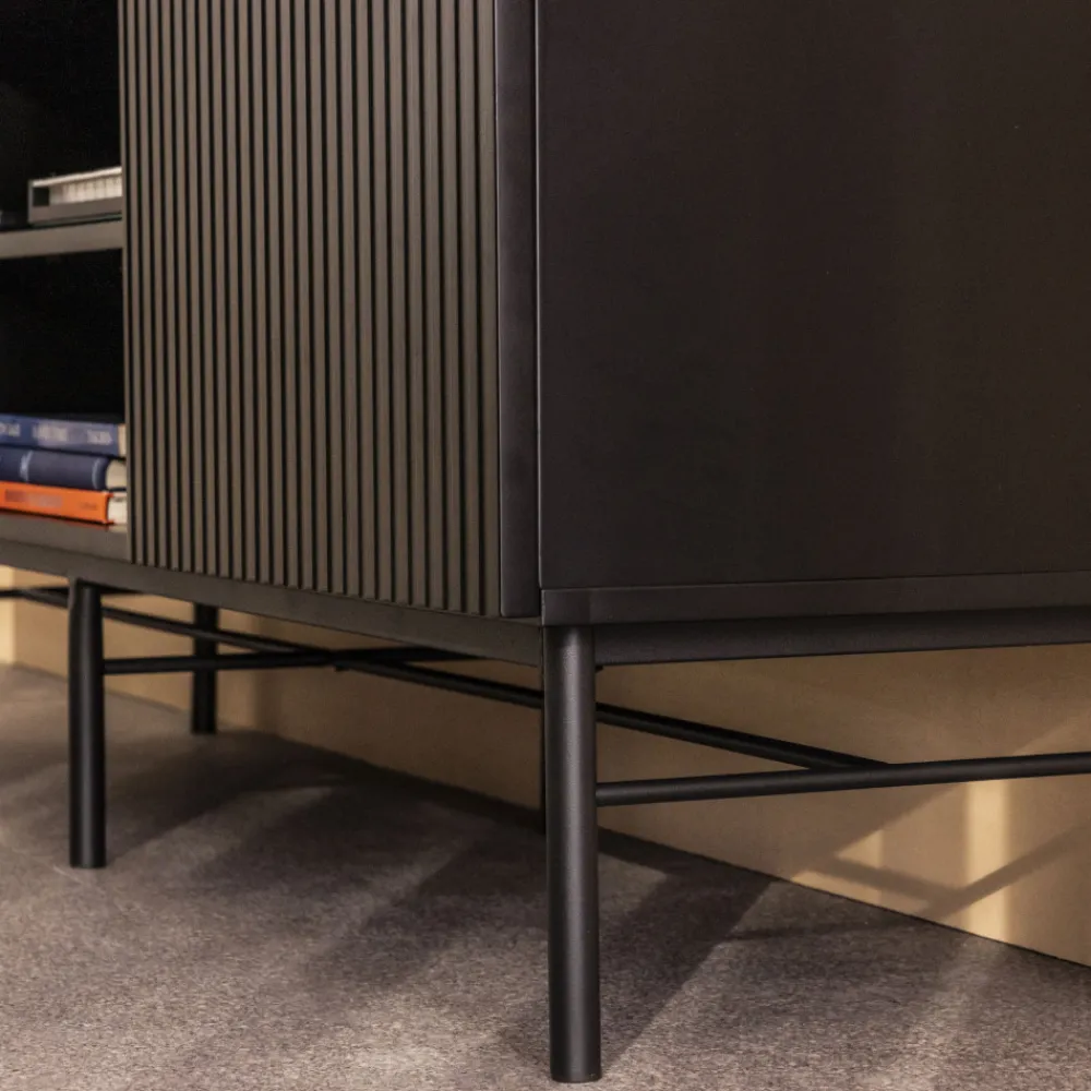 Drawer MOLLY Meuble tv 2 portes, 2 niches en bois et métal L150cm