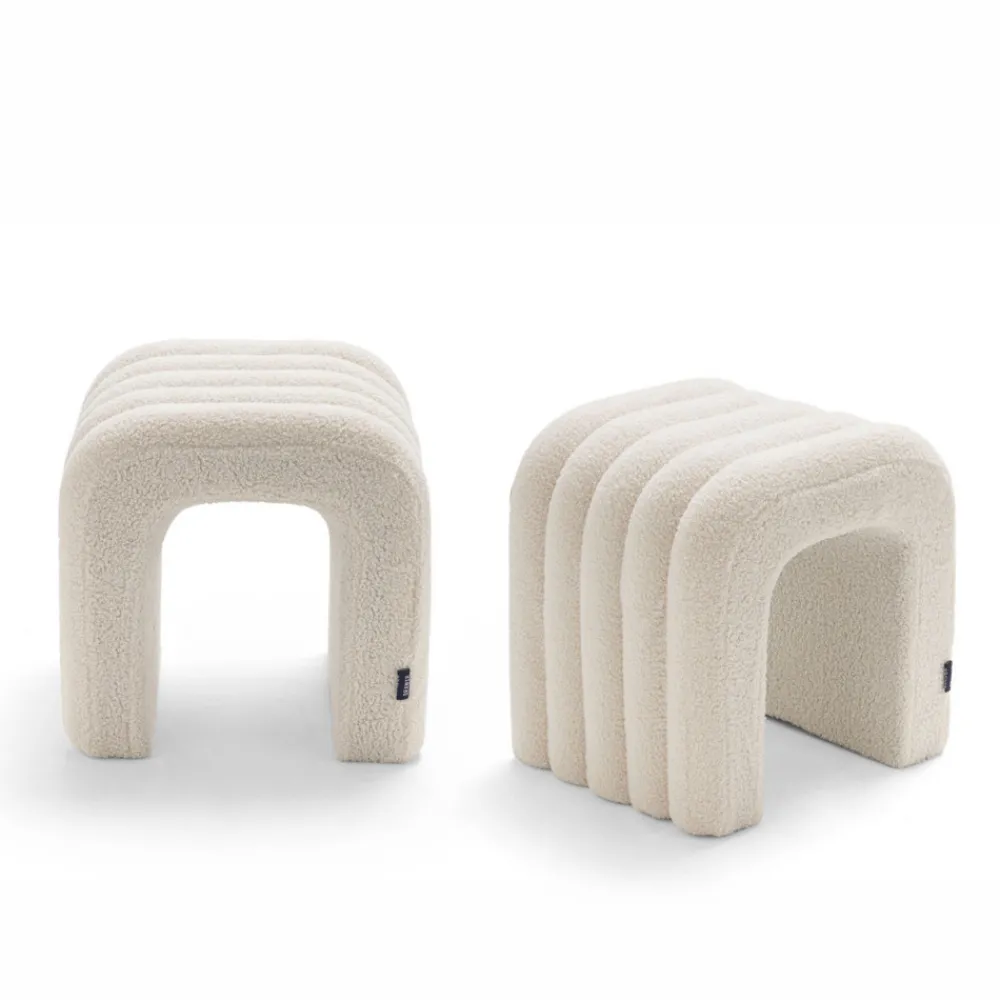Drawer MUI Lot de 2 tabourets rembourrés en tissu bouclette