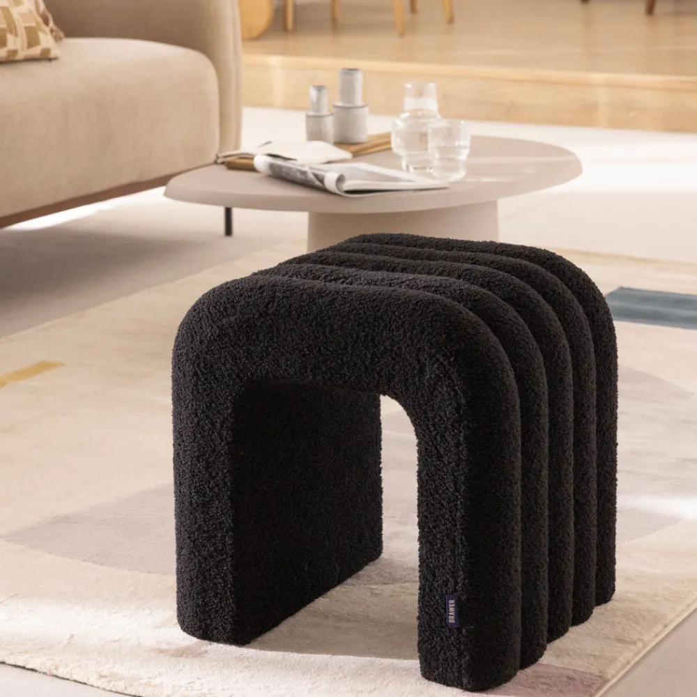 Drawer MUI Lot de 2 tabourets rembourrés en tissu bouclette