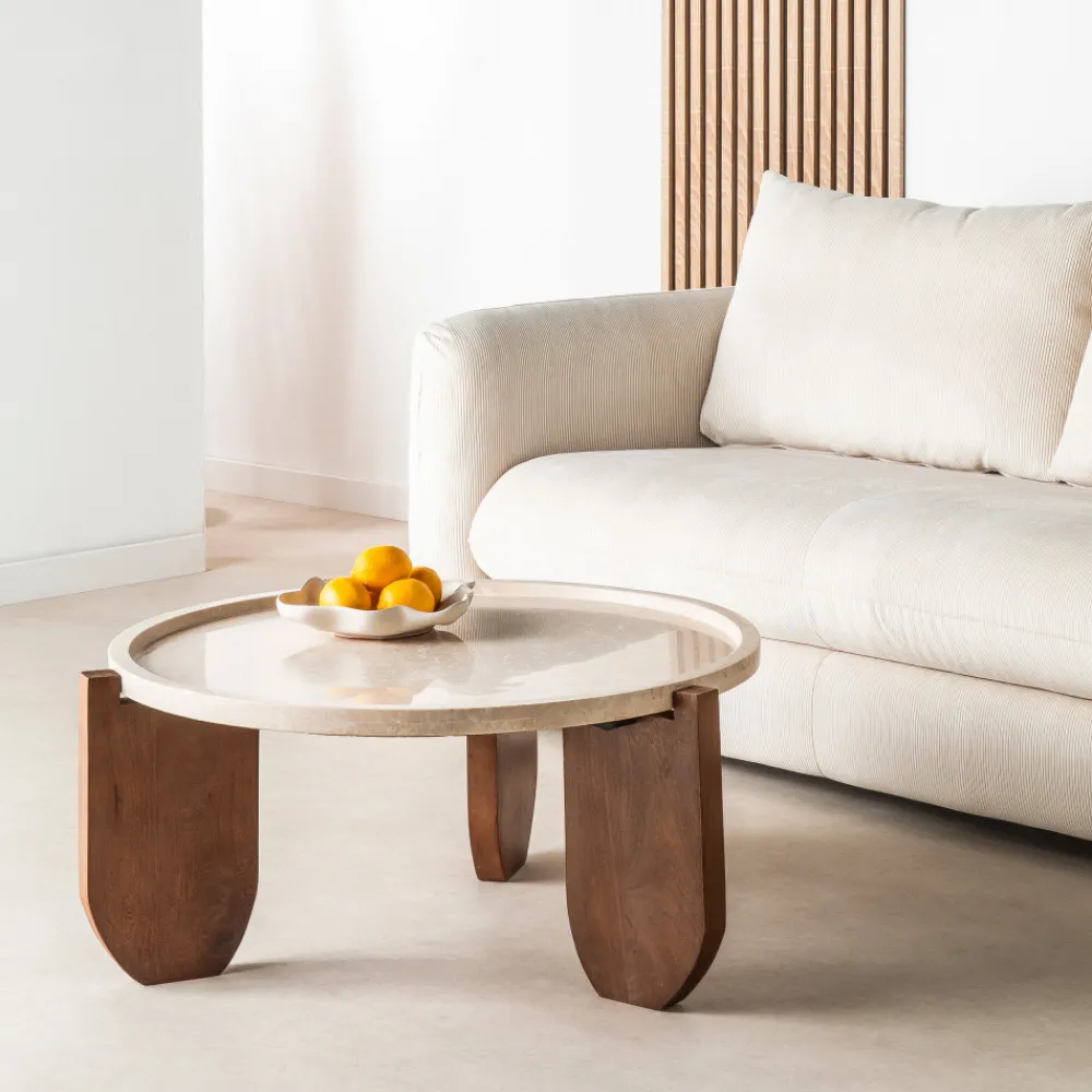 Drawer NADOR Table basse en marbre et bois massif ø80cm