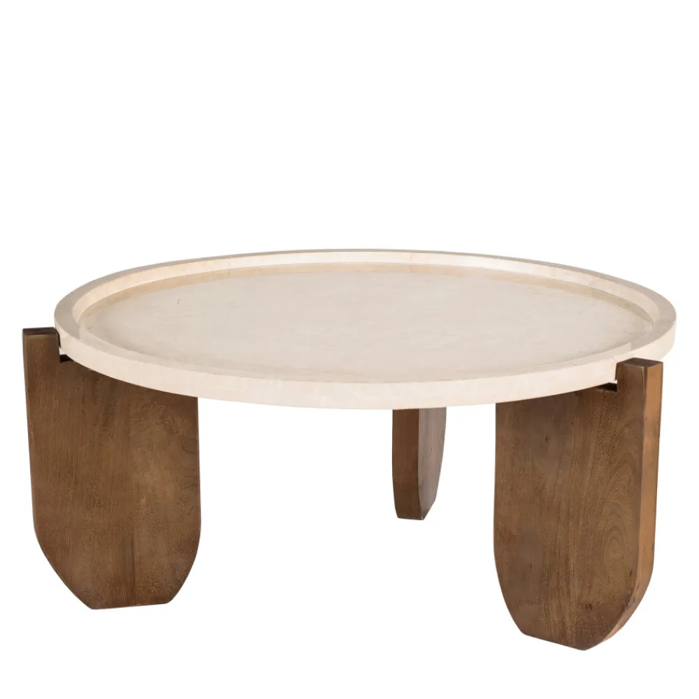 Drawer NADOR Table basse en marbre et bois massif ø80cm