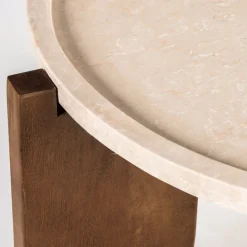 Drawer NADOR Table basse en marbre et bois massif ø80cm