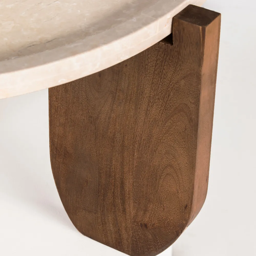 Drawer NADOR Table basse en marbre et bois massif ø80cm