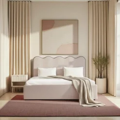 Drawer NAGOYA Lit coffre en tissu avec tête de lit ondulée 160x200cm