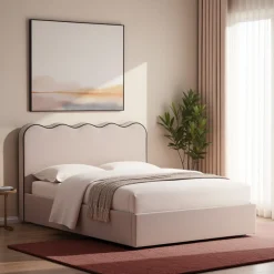 Drawer NAGOYA Lit coffre en tissu avec tête de lit ondulée 140x190cm