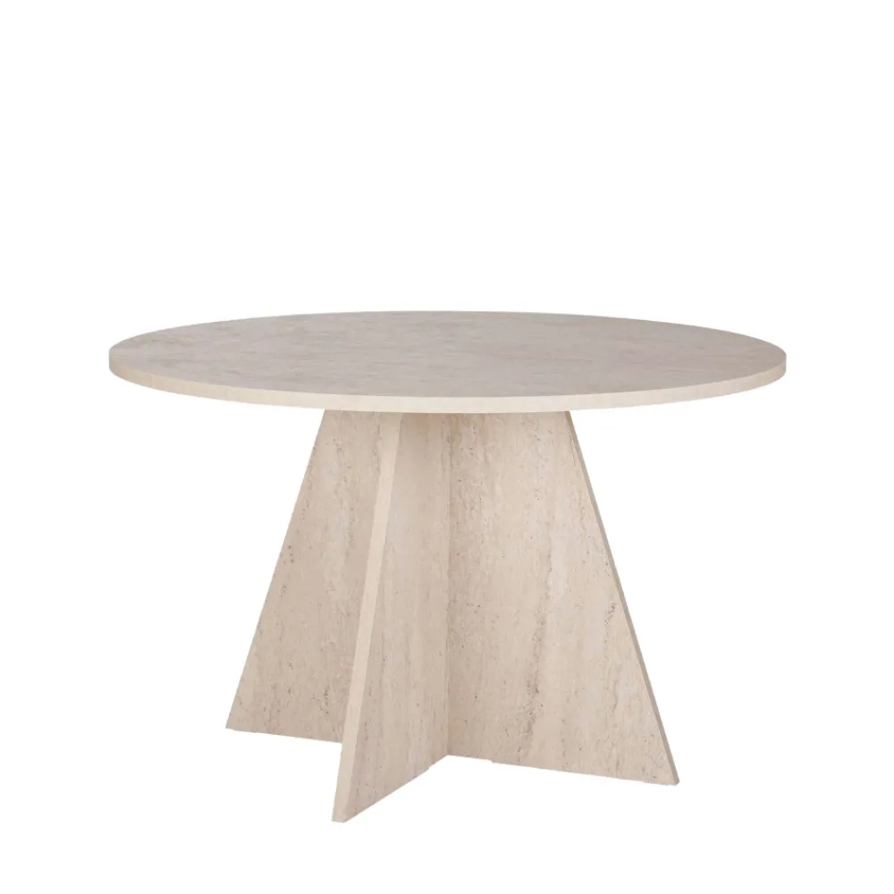 Drawer NARO Table à manger 4 personnes ronde effet travertin