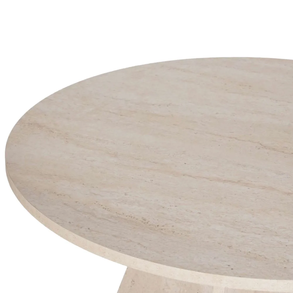 Drawer NARO Table à manger 4 personnes ronde effet travertin