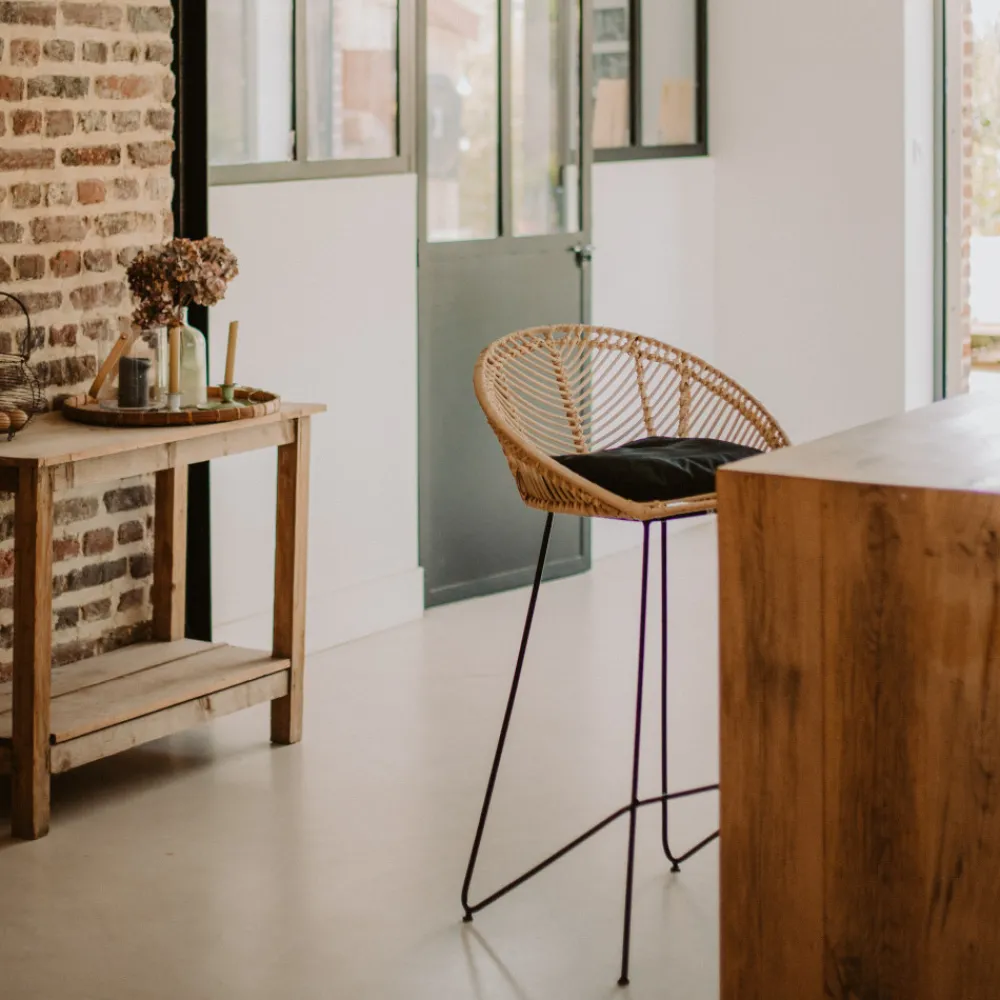 Drawer NAULU Tabouret de bar en rotin 76cm