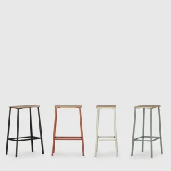 No name NOKI Lot de 2 tabourets de bar en bois et métal H65cm